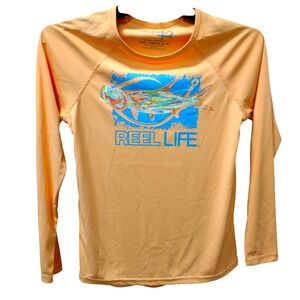 Reel Life‎ Fishing Shirt Long Sleeve Graphic Sun Protection Peach Medium